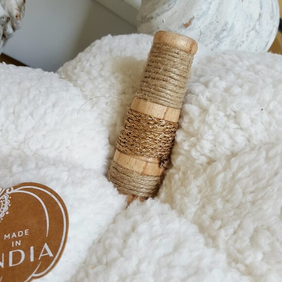 NEW! BOHO Large PLUMP SHERPA & WOOD PUMPKIN PILLOW - Picture 2 of 5